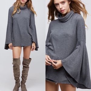 Dark gray bell sleeve turtle neck tunic. NWT